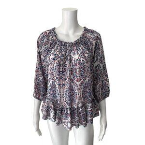Rebbeca Taylor Multi-Color Floral Paisley Print Top Size 2 Flounced Hem Silk